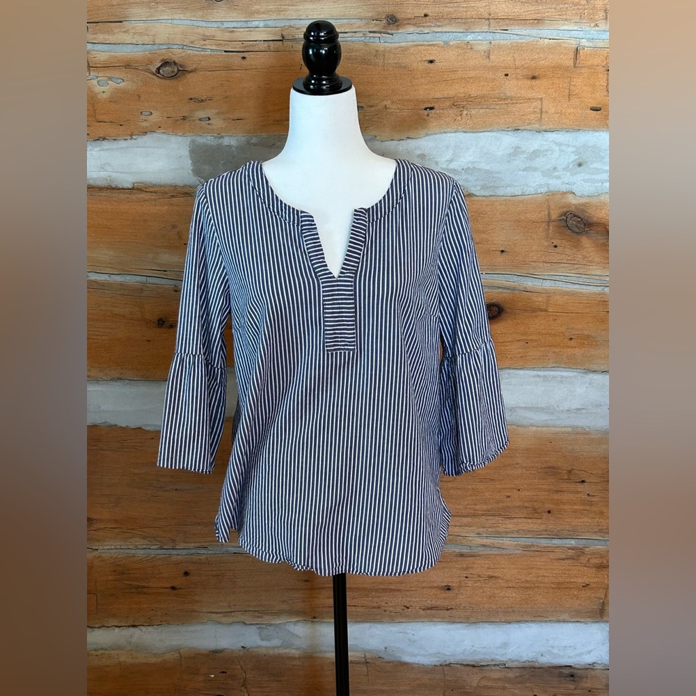 Pin Striped Blue and White Tunic-Style Shirt